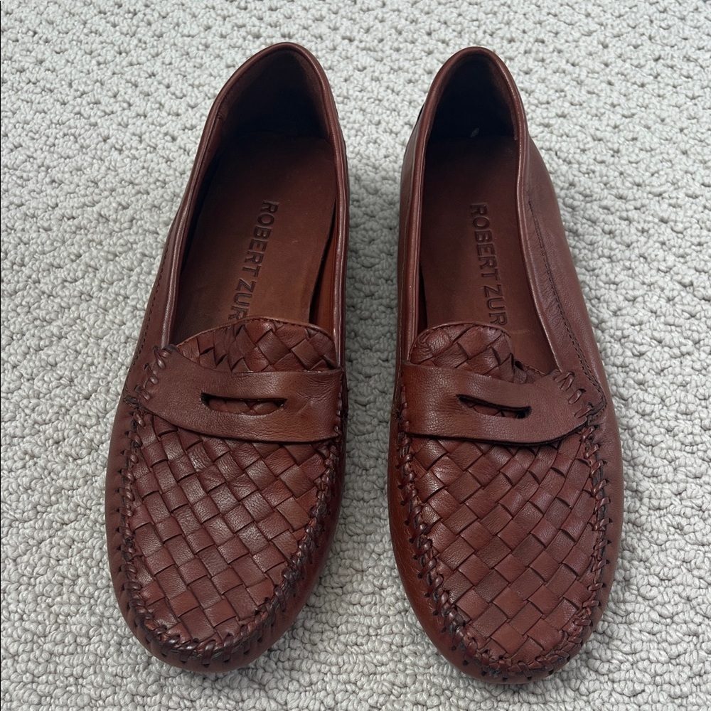 Robert Zur Woven Leather Loafers in Rich Brown